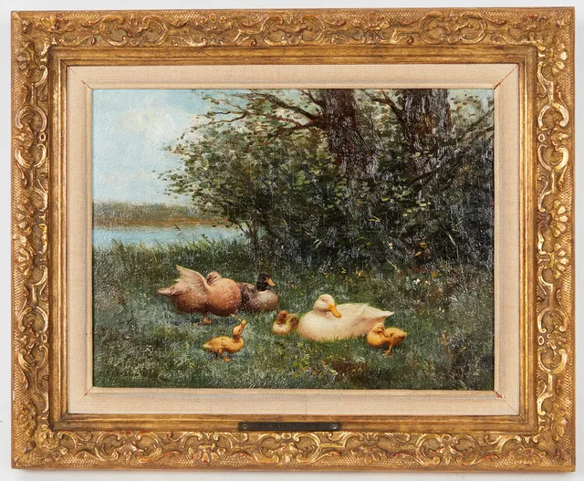 CONSTANT ARTZ. Gemälde, Landschaft mit Enten.