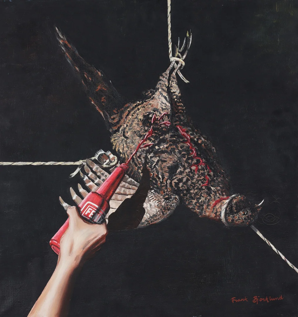 FRANK BJÖRKLUND. "Fågel fenix", olja på duk, signerad. — Paintings — Stadsauktion Sundsvall