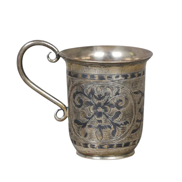 A RUSSIAN IMPERIAL SILVER & NIELLO CUP, 19TH CENTURY.
