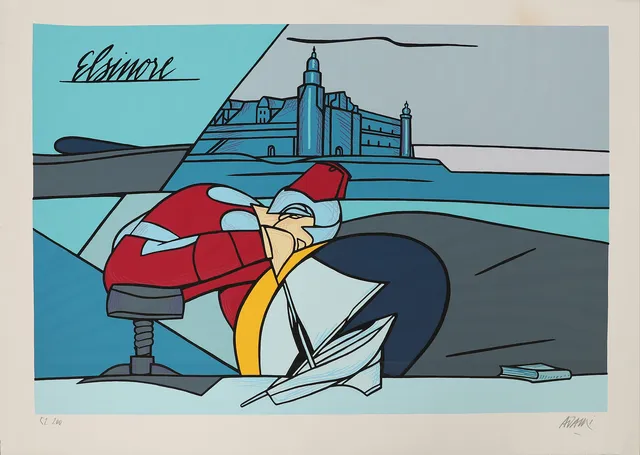 VALERIO ADAMI. "Hamlet", serigrafi, signerad och numrerad 52/200, utförd 1994.