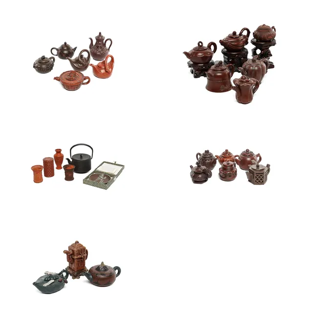 Collection of twenty-one Chinese Yixing teapots, as well as six miscellaneous items, 1900s (27)