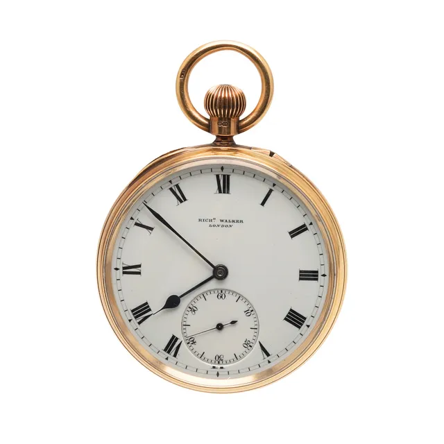 AN 18CT GOLD OPEN FACED POCKET WATCH BY RICHARD WALKER, LONDON.