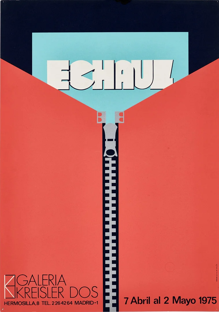 FRANCISCO ECHAUZ (Spanien, 1927-2011). "ECHAUZ", Galeria Kreisler Dos 1975, Madrid, silkscreen, utställningsaffisch, tryckt av Sericum. — Engravings & Prints — Crafoord Auktioner Stockholm