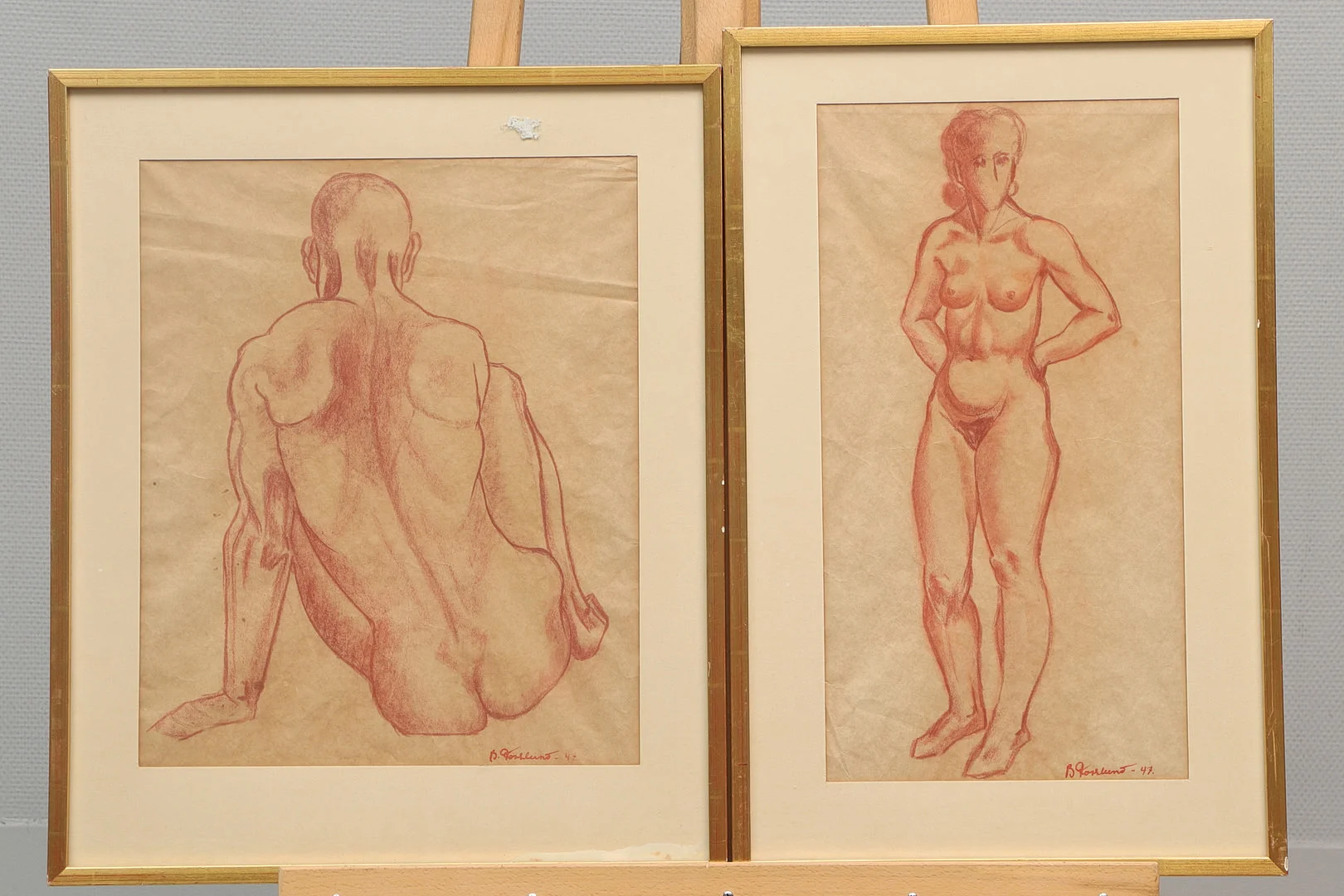 BROR FORSLUND. Teckningar, 2 st, rödkrita, nakenstudie, signerade. — Drawings — Ekenbergs Auktioner