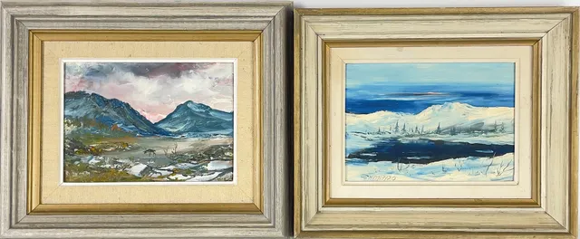 AXEL SAMBRO (1903-1972). Olja på pannå, 2 st, fjällandskap, signerade Sambro.