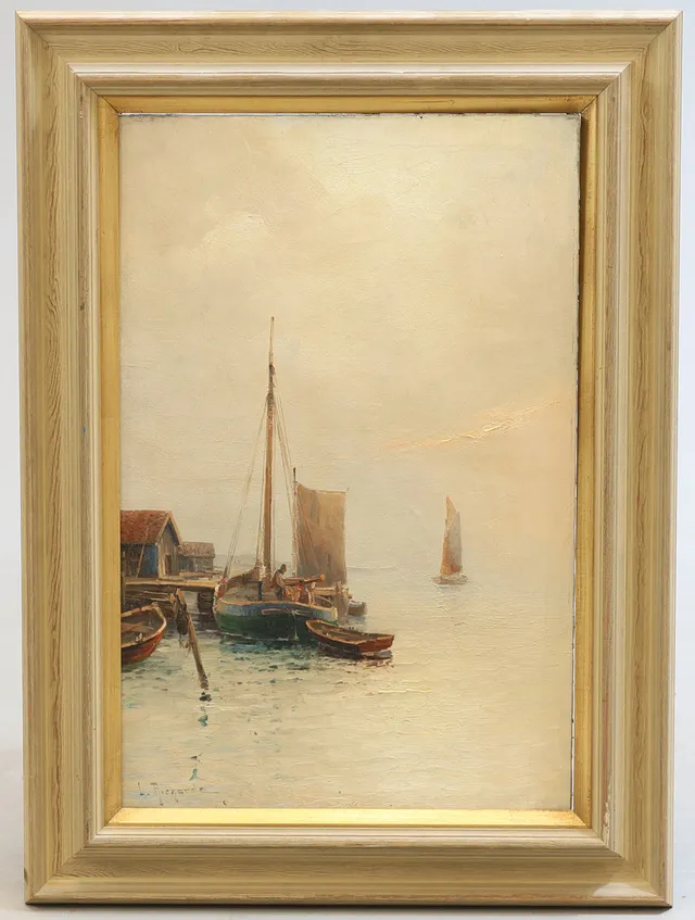 LUDVIG RICHARDE. Båthamn, olja på duk, signerad.