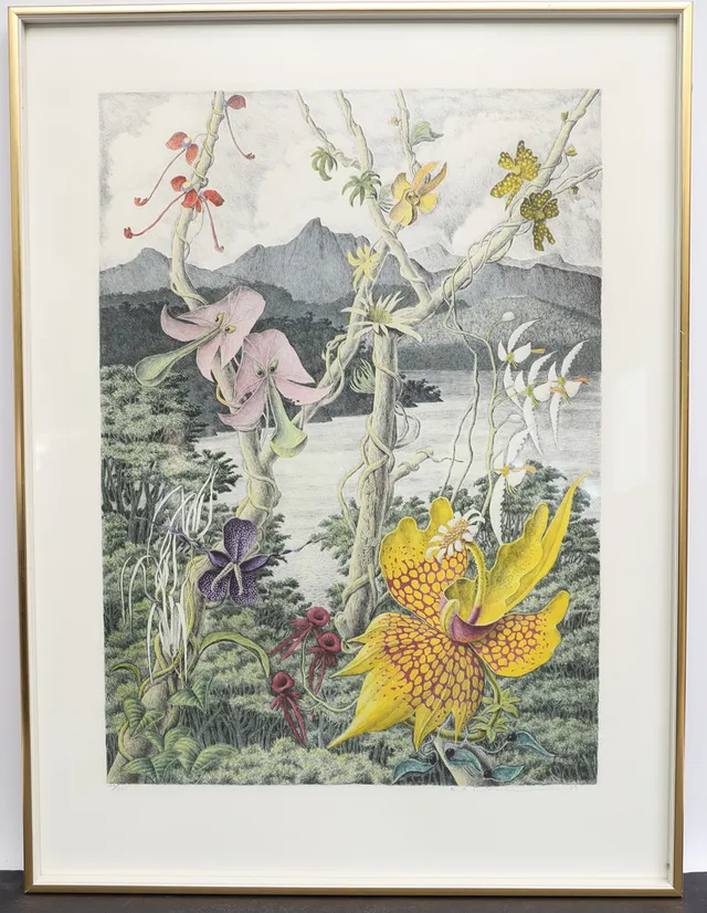 KARL-AXEL PERSSON. Motiv med blomster, färglitografi, signerad och numrerad.