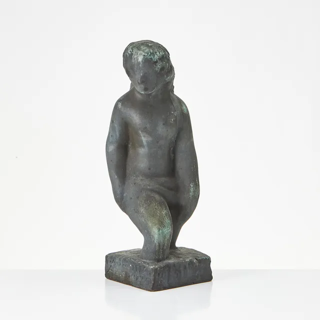 WÄINÖ AALTONEN. EFTER. "Vadare", bronspatinerad metall, signerad i gjutningen, 1925.