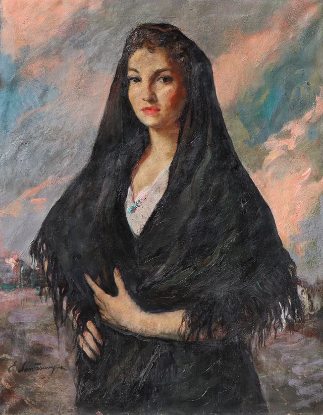 ERNEST SANTASUSAGNA (1900-1964). Retrato de una joven.