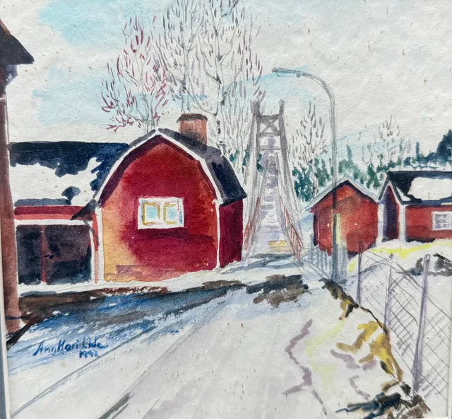 ANNMARI LIDE. Akvarell, bro i by miljö, signerad och daterad 1992.
