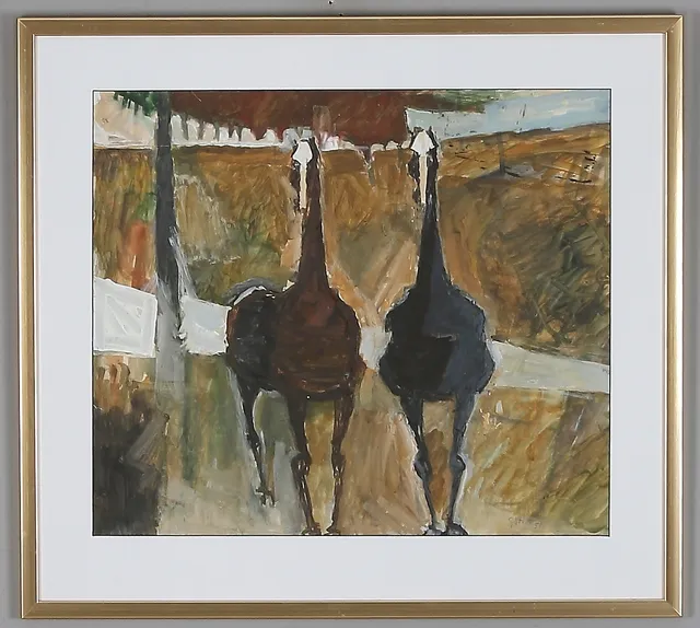 GÖTHE ERICSSON. Hästar, gouache, collage på papper, signerad, daterad 51.