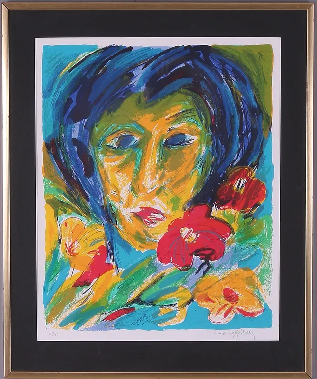 BENGT ÅBERG. Dam med blomma, litografi, signerad och numrerad 116/150.