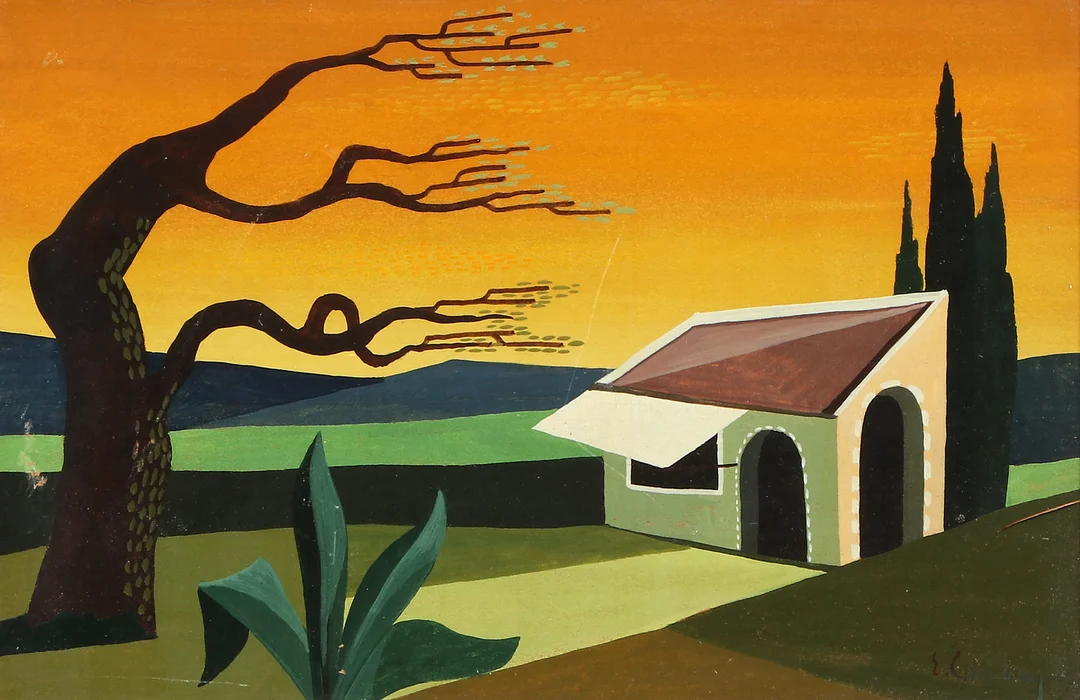 ERIC CEDERBERG. Tempera. Hus i landskap. Signerad. — Paintings — Skånes Auktionsverk