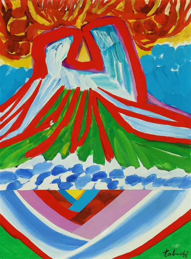 “Zeno-Fleurs et volcans”. Signed Tabuchi 68; signed on the reverse with title and date. Oil on canvas. 100×73 cm.