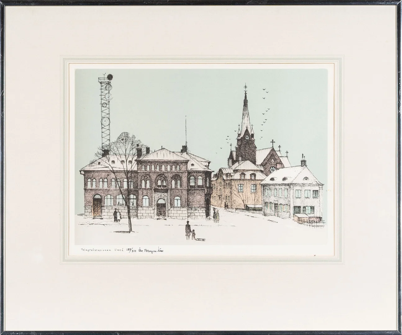 ÅKE PETTERSSON NÅW. Färglitografi, "Telegrafstationen Umeå" Signerad, Numrerad 189/310. — Engravings & Prints — Norrlands Auktionsverk