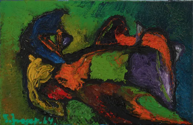 UBEKENDT KUNSTNER. Abstrakt komposition, olie på lærred, signeret og dateret 1964.