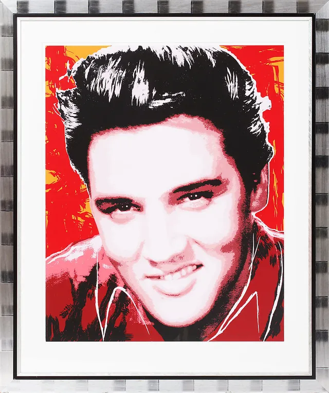 TOM MOORE. Porträtt av Elvis Presley. Färgserigrafi, signerad och numrerad 69/490.