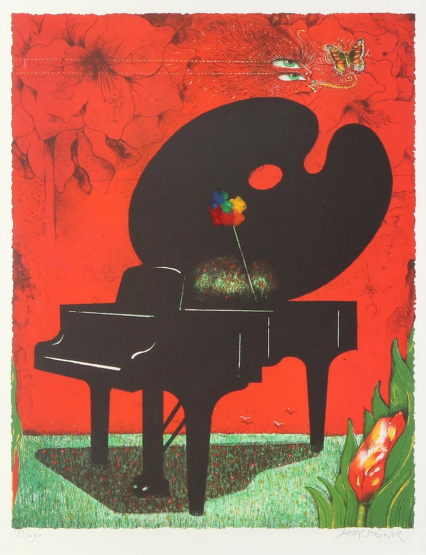 ARDY STRÜWER. Litografi, 199/290. Komposition med flygel. Signerad. — Engravings & Prints — Skånes Auktionsverk