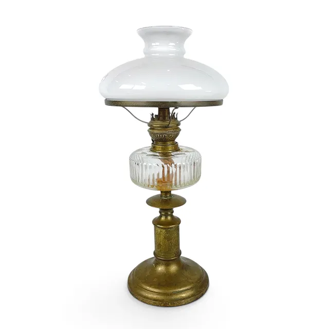 BORDSFOTOGENLAMPA, mässing & glas, tidigt 1900-tal.