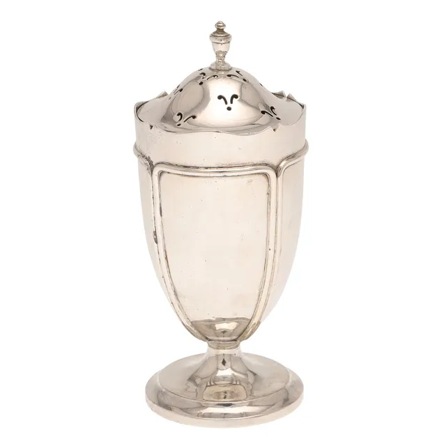 A GEORGE V SCOTTISH SILVER SUGAR CASTER.