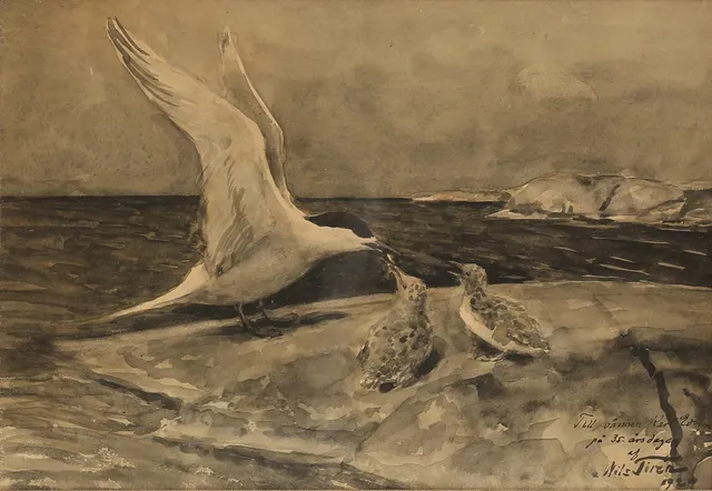NILS TIRÉN. Akvarell, signerad med dedikation 1920.
