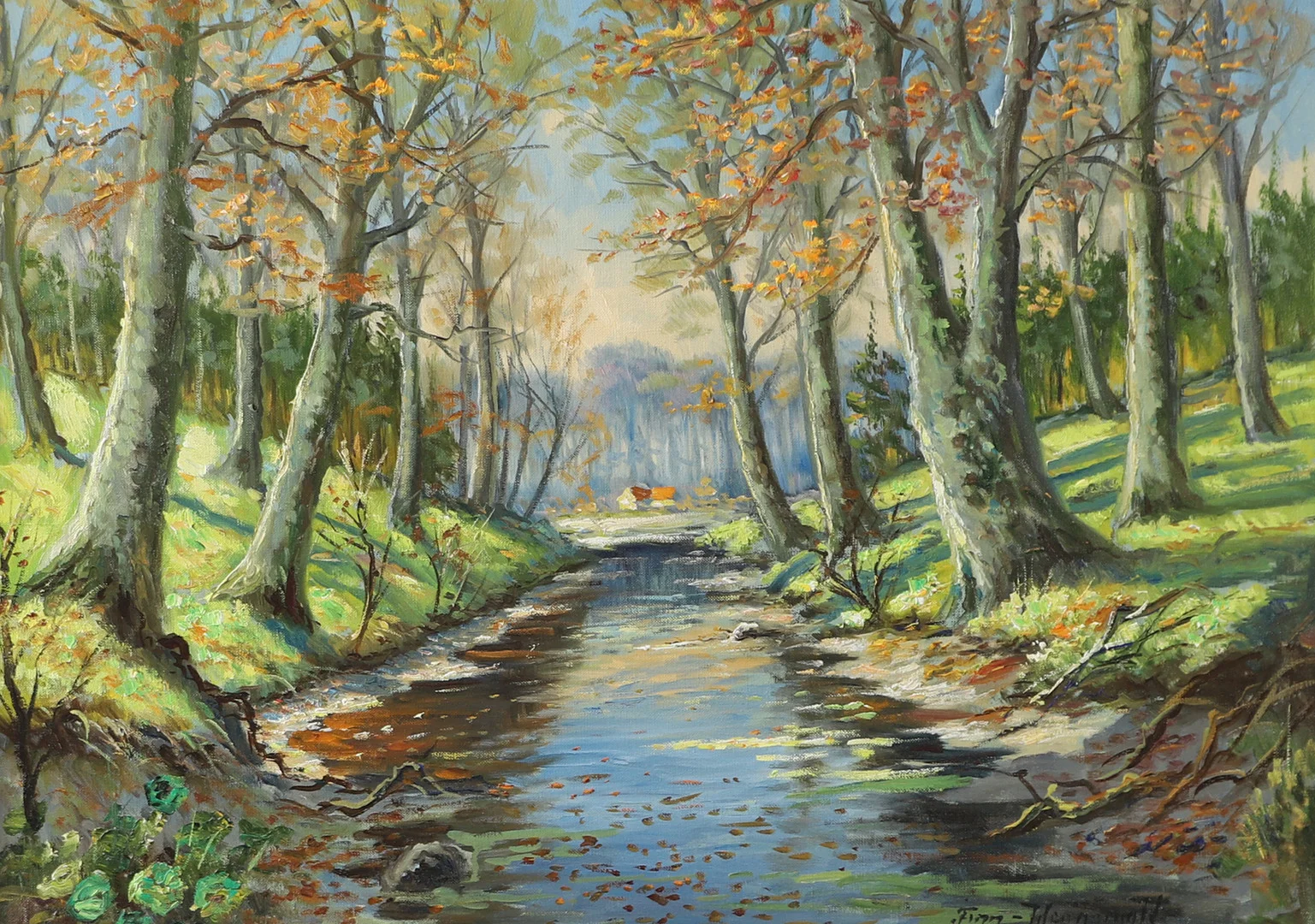 FINN WENNERWALD. Landskap med vattendrag, olja på duk, signerad. — Paintings — Helsingborgs Auktionskammare