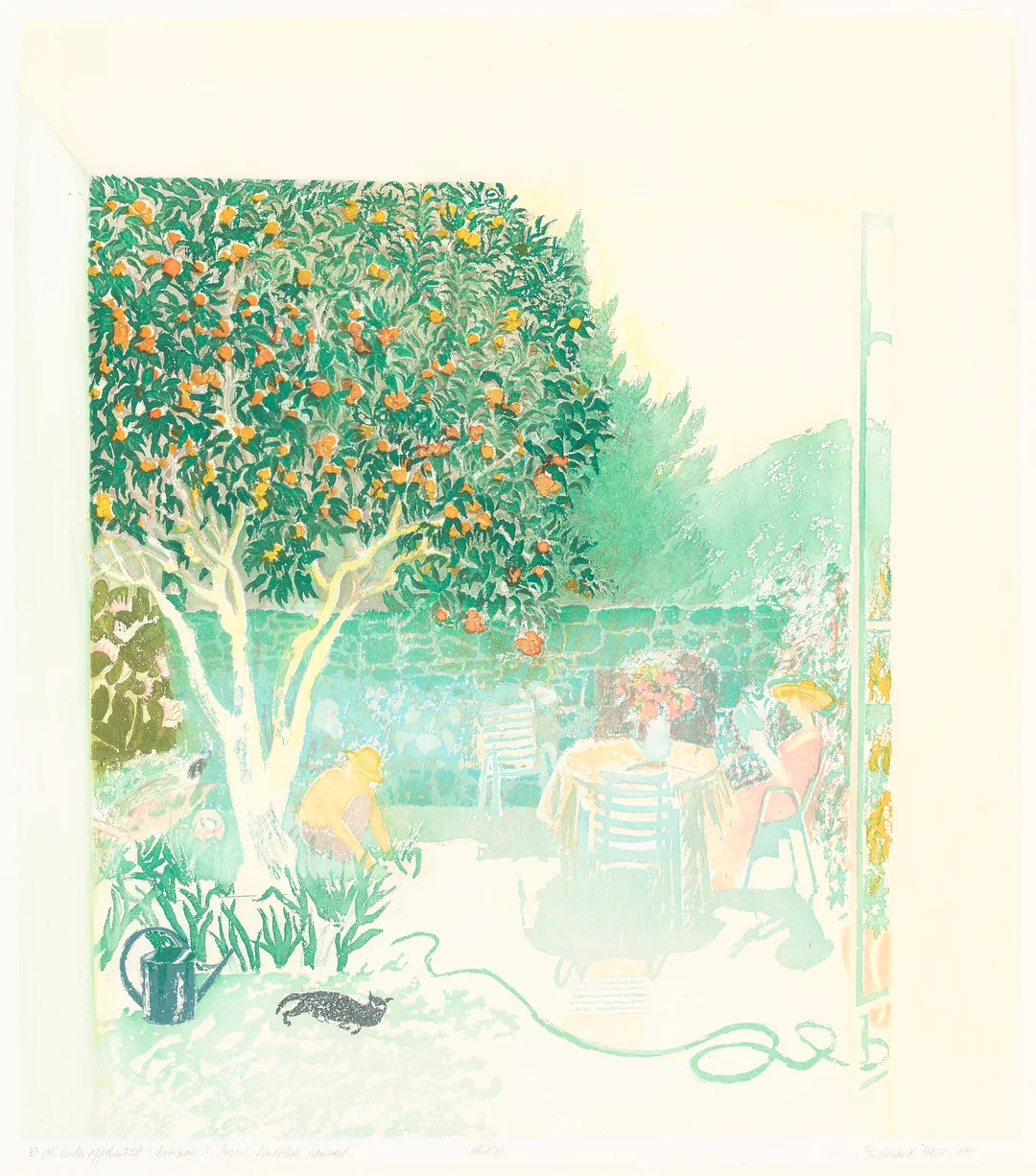 Finne, Ferdinand — "Under appelsintreet - hommage à Ingrid Lindbäck Langaard" 1990 — Kunst/Grafikk — Blomqvist