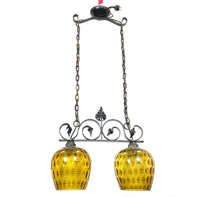 TAKLAMPA, smide/glas, 1900-talets första hälft.