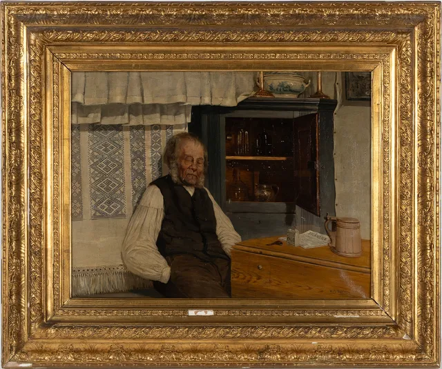 WILHELM DAHLBOM. "Middagsstämmning", olja på suk.