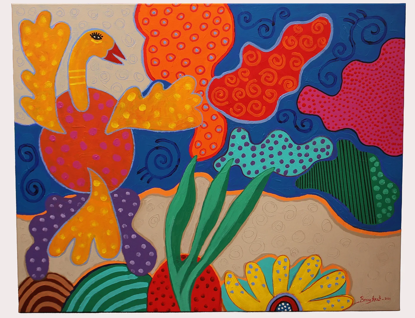 BENNO ARZT. Akryl på duk, "What A Beatiful Day", signerad, daterad 2020. — Paintings — Limhamns Auktionsbyrå