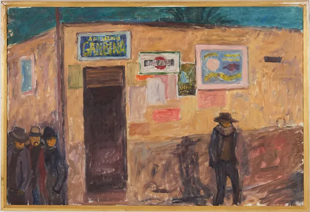 BERTRAM SCHMITERLÖW (1920-2002. figurscen i stadsmiljö, olja på duk, signerad och daterad -54.