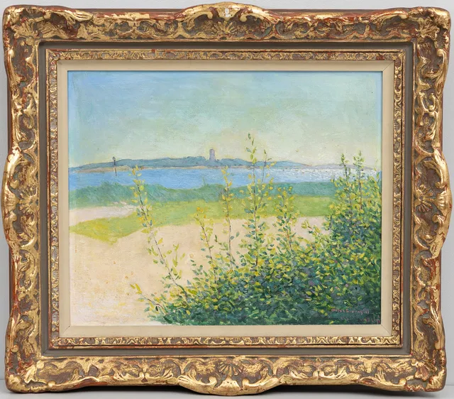 ARTUR BIANCHINI. Strandbild, Sandhamn, olja på duk, signerad.