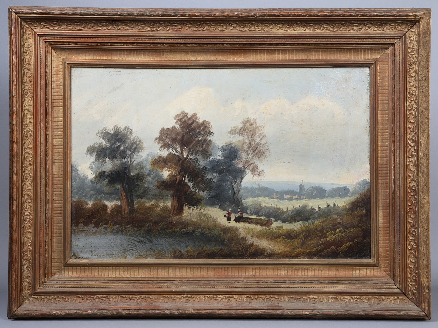 19TH CENTURY BRITISH SCHOOL "FIGURES BESIDE A RIVER". — Paintings — Bishop & Miller