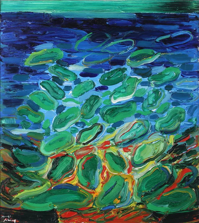 BENGT ÅBERG. "Havet och löven", olja på duk signerad.