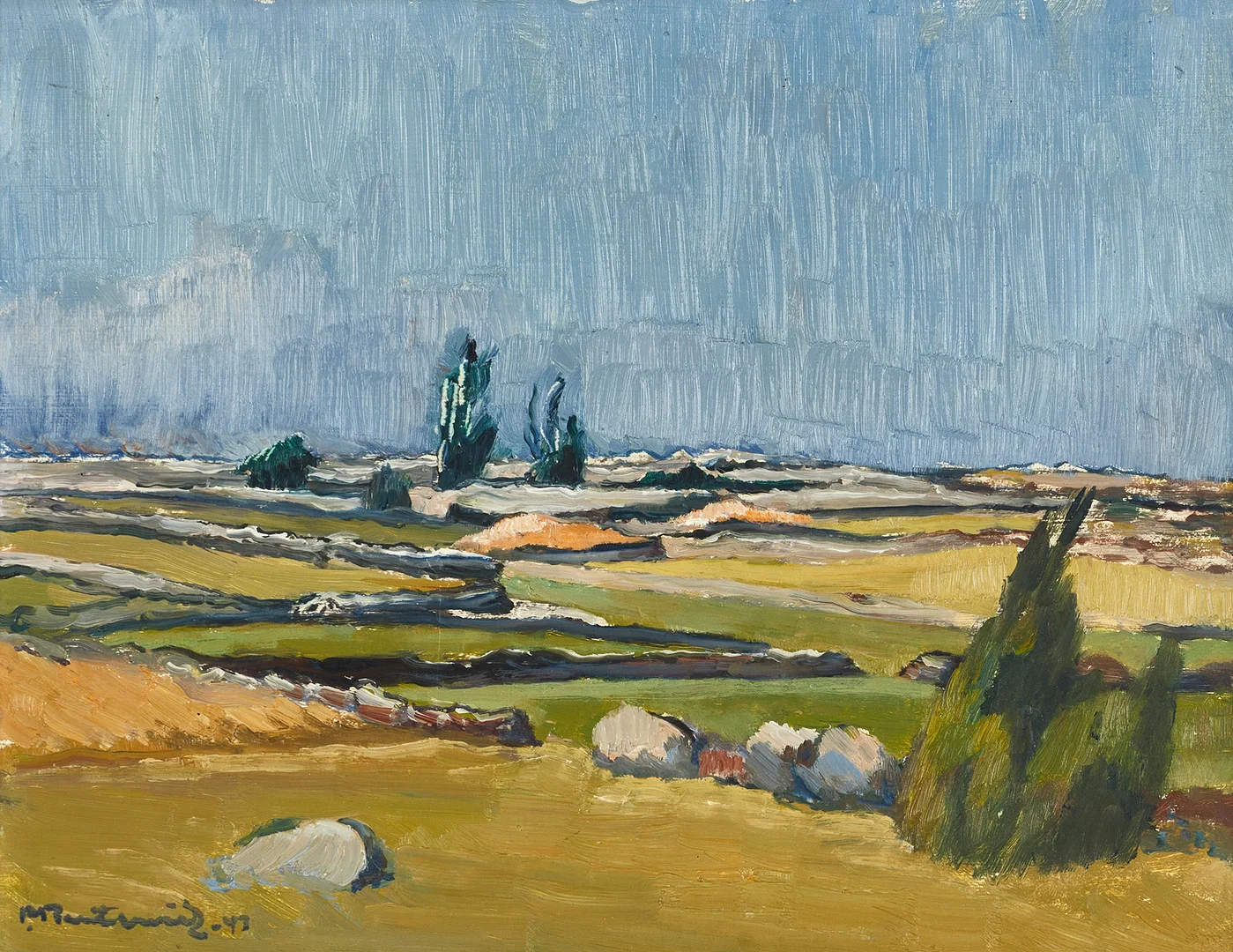 PATRIK REUTERSVÄRD (1886–1971), "Landskap, Öland II", signerad och daterad-43, olja på pannå. — Paintings — Crafoord Auktioner Stockholm