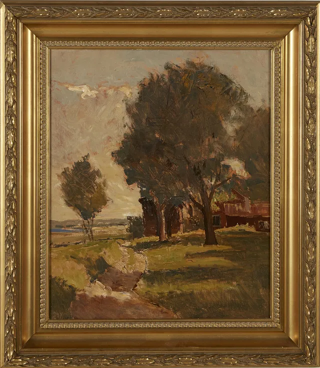 REINHOLD NORSTEDT (1843-1911). Kaplansgården Vingåker, olja på pannå, Proveniens: Utställd på Parisutställningen 1929.
