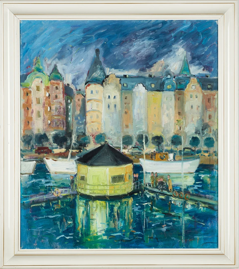 BÖRJE FRYKENSTAM (F. 1936). Strandvägen - Stockholm, signerad, olja på duk. — Paintings — Crafoord Auktioner Stockholm