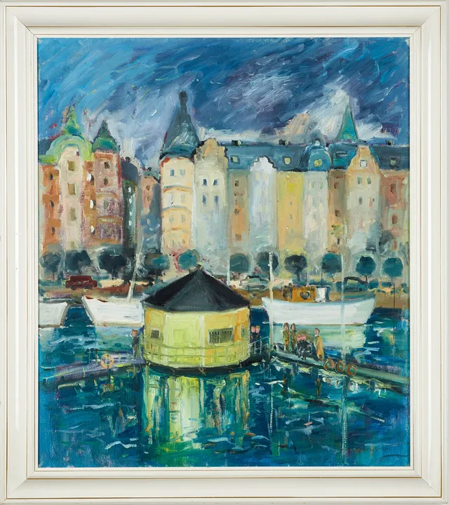 BÖRJE FRYKENSTAM (F. 1936). Strandvägen - Stockholm, signerad, olja på duk.