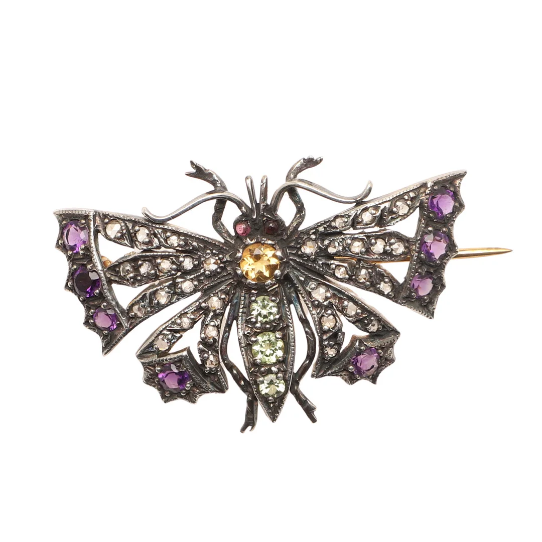 A ROSE DIAMOND AND GEMSET BUTTERFLY BROOCH. — Brooches & Pendants — Lawrences Auctioneers