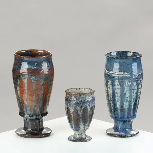 GUTTE ERIKSEN. Set of three drinking beakers in high-fired and glazed earthenware, own studio in Hundested, Denmark, second half of the 20th century, (3).