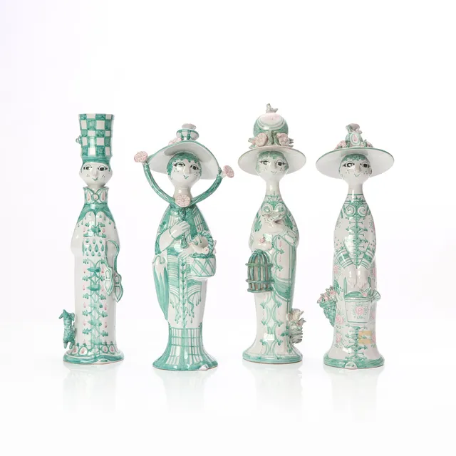 BJÖRN WIINBLAD. FIGURINER, FYRA ST. Fajans. "De fyra årstiderna". Egen studio, Danmark, 1980-tal.