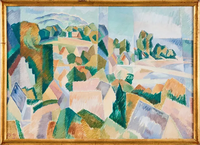 CURT BURSTRÖM. "Vy över Arild", olja på duk, monogramsignerad CB - 50.