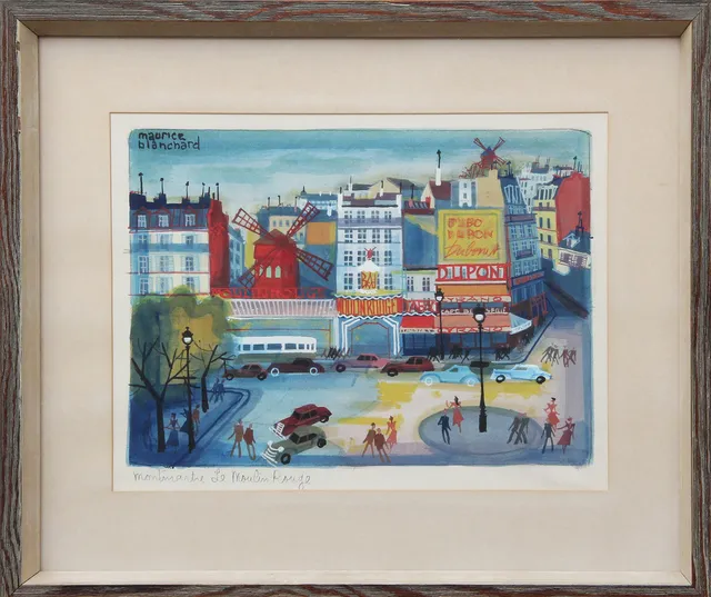 MAURICE BLANCHARD. AKVARELL, på papper, Montmartre de Moulin Ruoge.