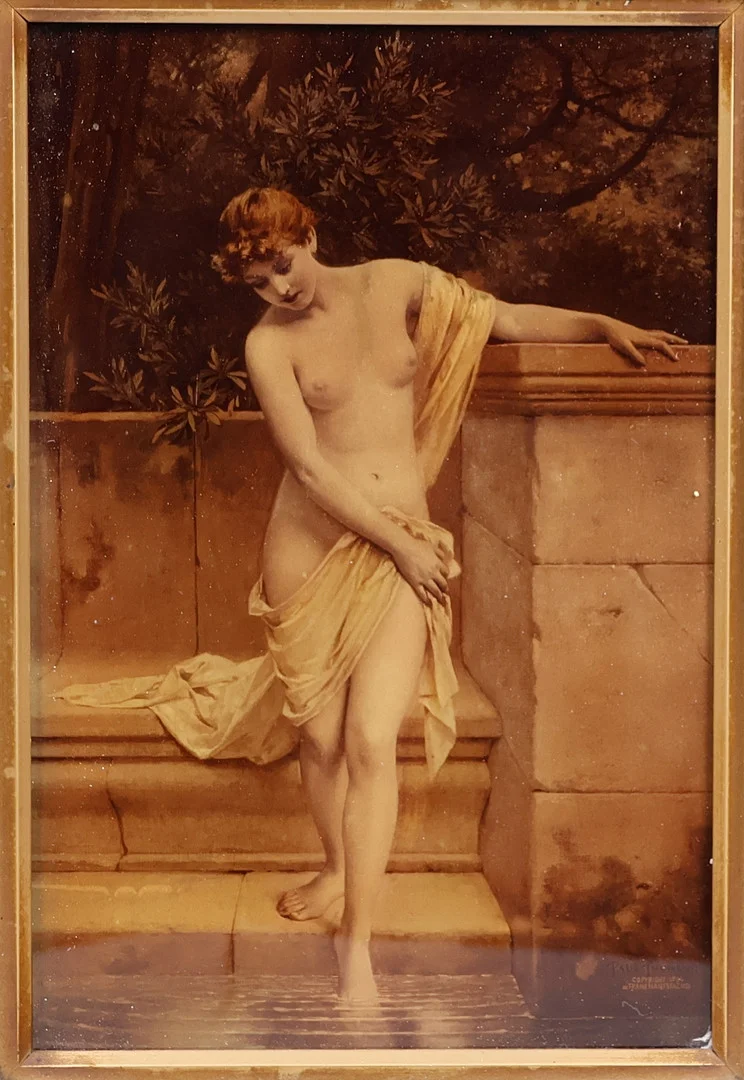 FRIEDRICH PAUL THUMANN (1834-1908). tryck på glas, "Im Bade" badande kvinna, 1800-tal. — Engravings & Prints — Markus Auktioner