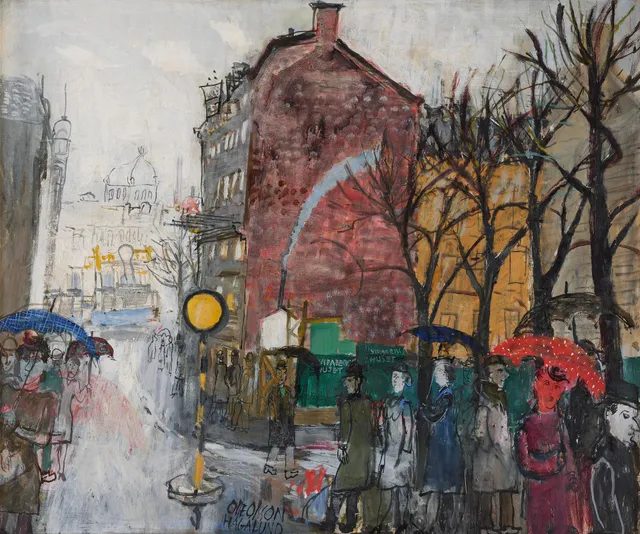Olle Olsson-Hagalund, "Hamngatan i regnväder".