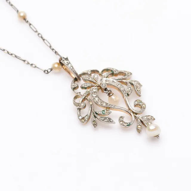 COLLIER, guld och silver, art nouveau, rosenslipade diamanter, troligen Frankrike, 1910/20-tal.