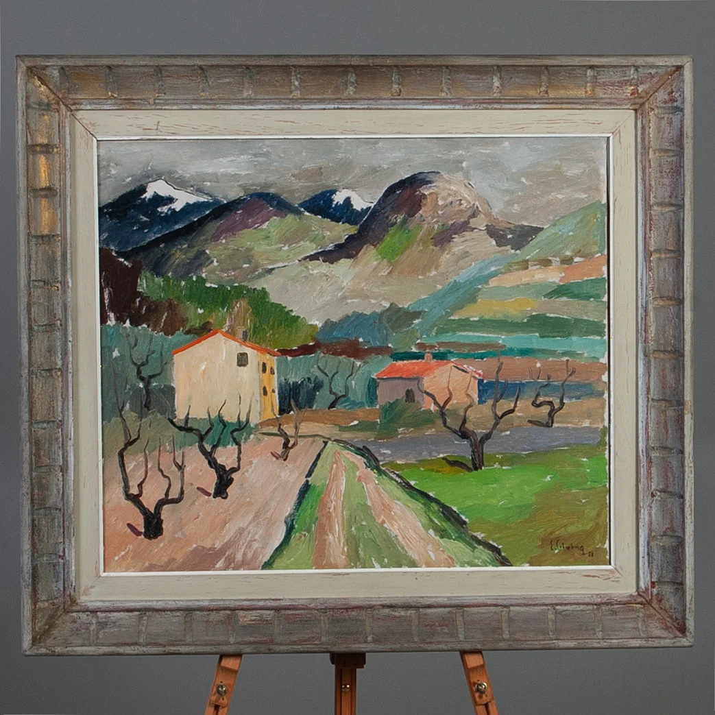 ERIC CEDERBERG. Olja på duk, landskap med hus, signerad och daterad -50. — Paintings — Laholms Auktionskammare