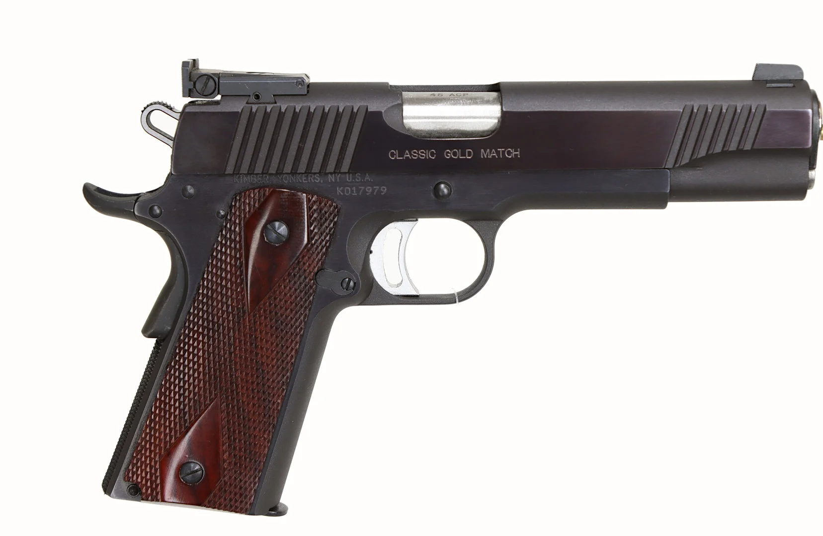 PISTOL, Halvautomatisk, fabrikat Kimber, modell 1911 Classic Gold Match, kaliber .45 ACP, tillv.nr K017979, se-nr begagnad. — Pistols — Walter Borg