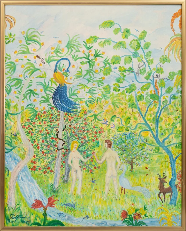 ÅKE ROLFSTADIUS (1918-92). "Adam och Eva", olja på duk, signerad.