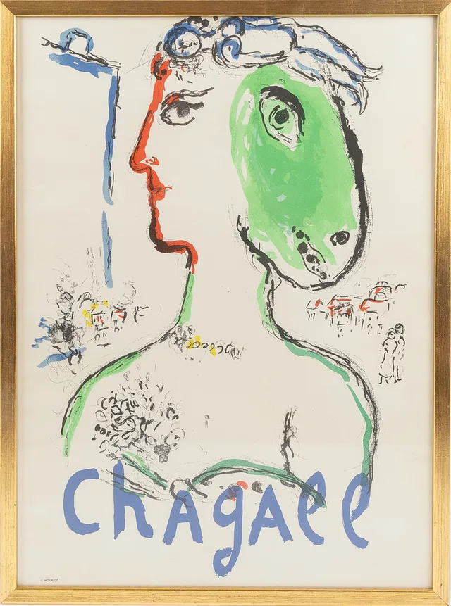 MARC CHAGALL. efter, Mourlot, litografisk tryck, utsällningsaffisch.